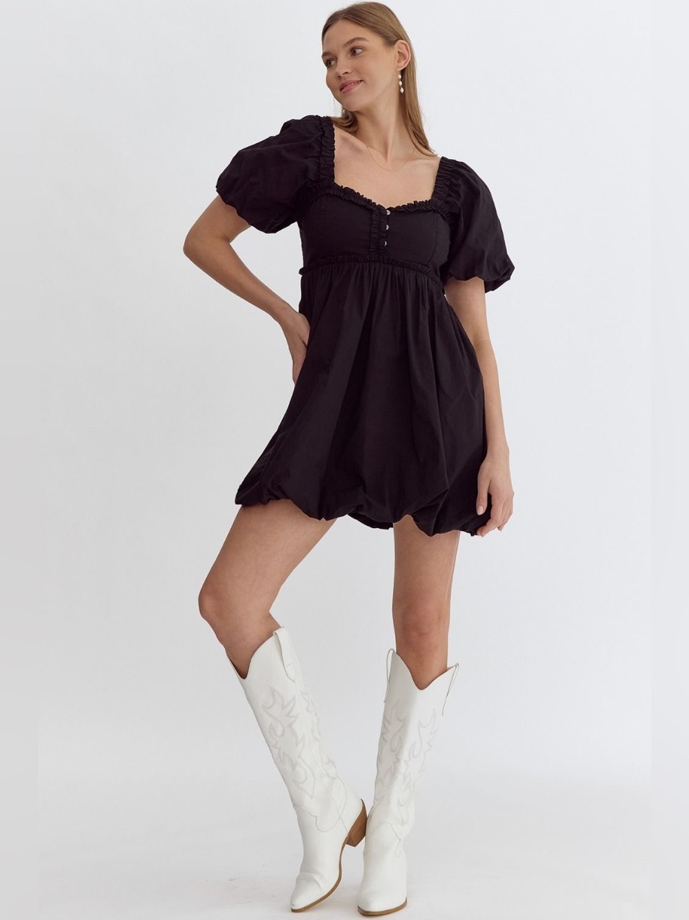 Entro | The Genevieve Puff Sleeve Mini Boho Chic Little Black Dress New Small - Picture 4 of 12